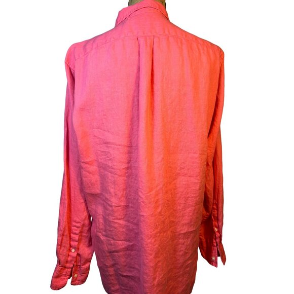 Ralph Lauren Linen Top Sz Large Women's Button-Down Lagenlook Barbie Pink Casual - Picture 2 of 5